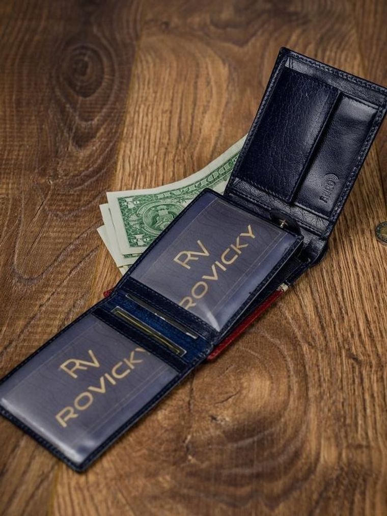 Portfel, czerwono-granatowy, skórzany, RFID, Rovicky