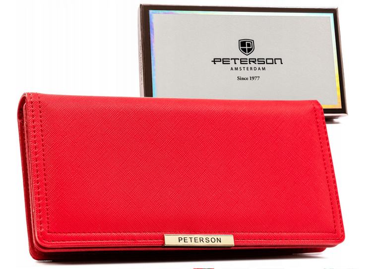 Portfel, czerwony, skóra ekologiczna, Peterson