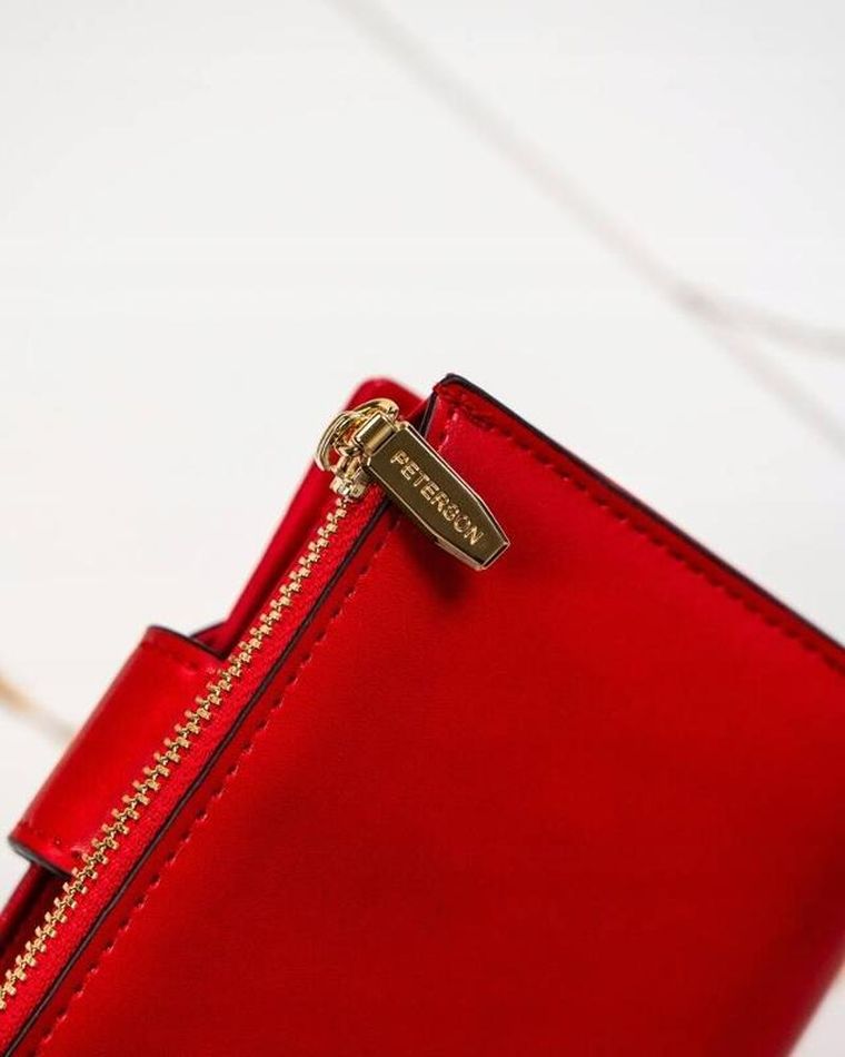 Portfel, czerwony, skóra ekologiczna, Peterson