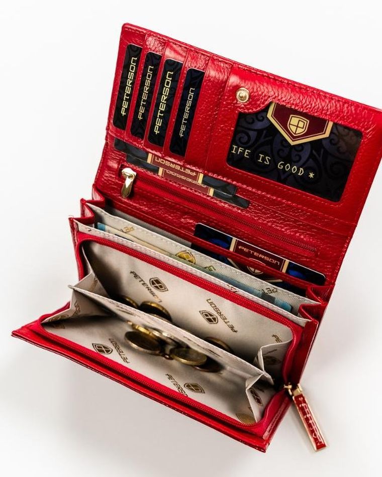 Portfel, czerwony, skórzany, Peterson