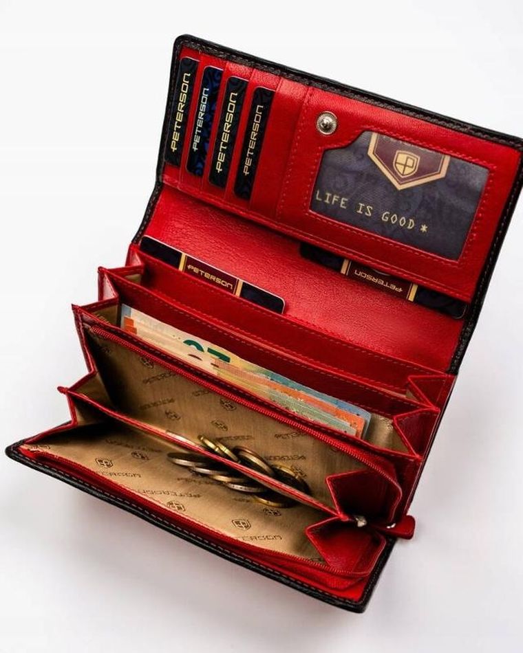 Portfel, czerwony, skórzany, Peterson