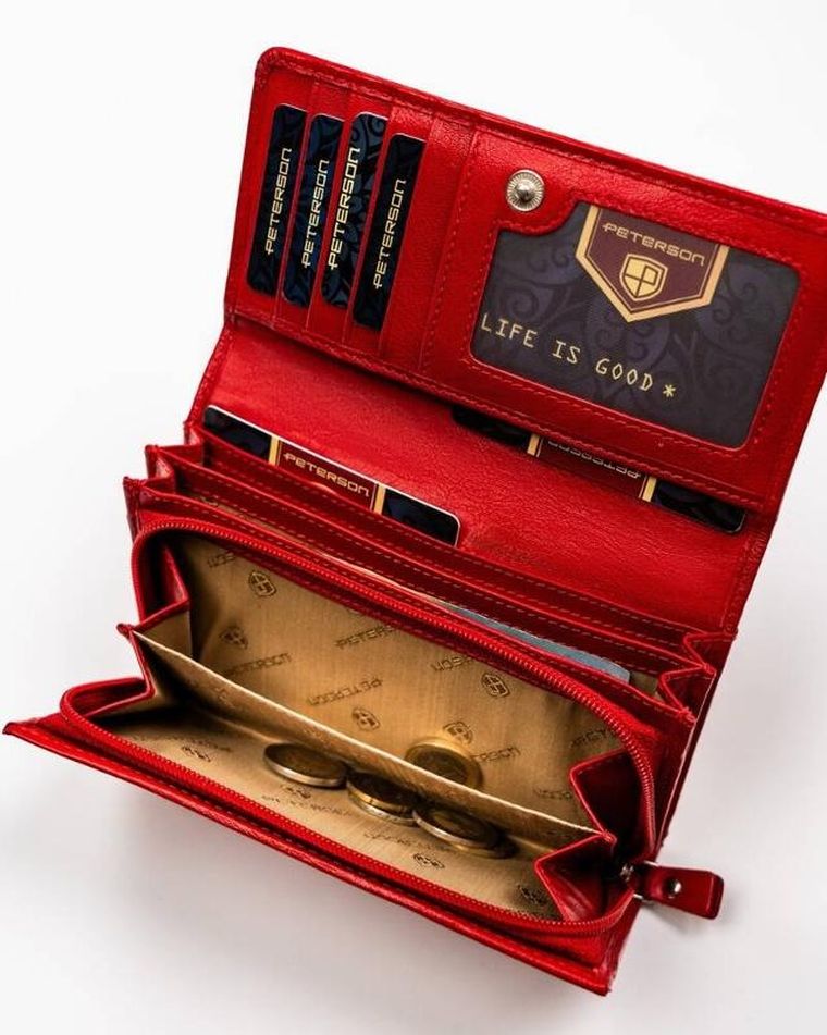 Portfel, czerwony, skórzany, Peterson