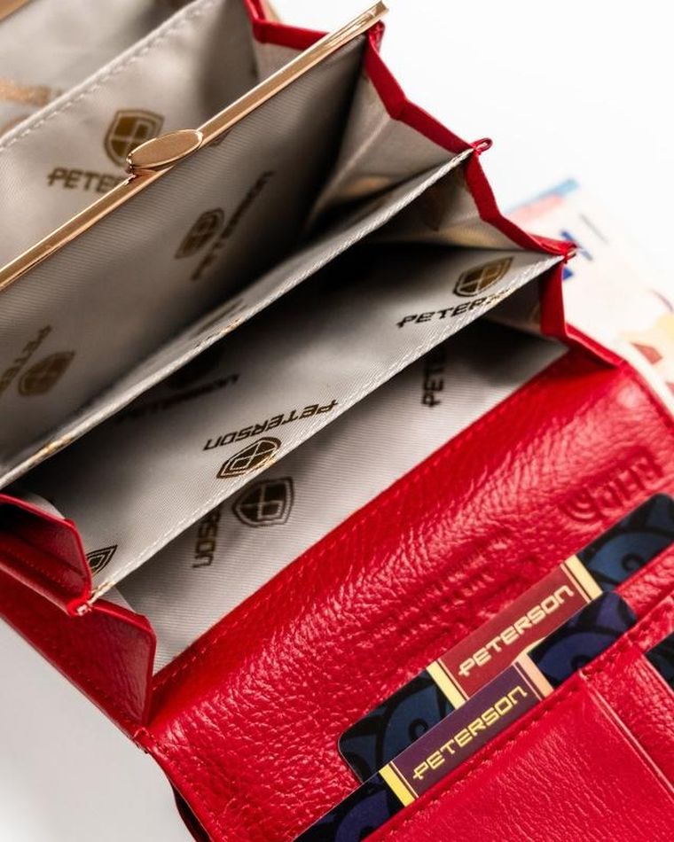 Portfel, czerwony, skórzany, RFID, Peterson