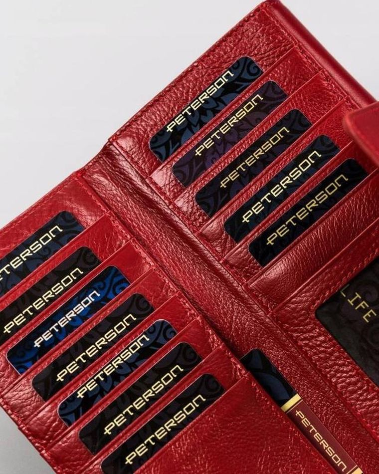 Portfel, czerwony, skórzany, RFID, Peterson