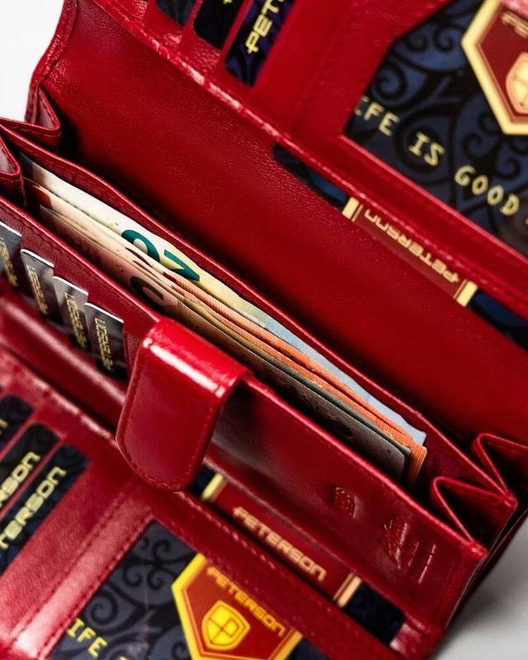 Portfel, czerwony, skórzany, RFID, Peterson