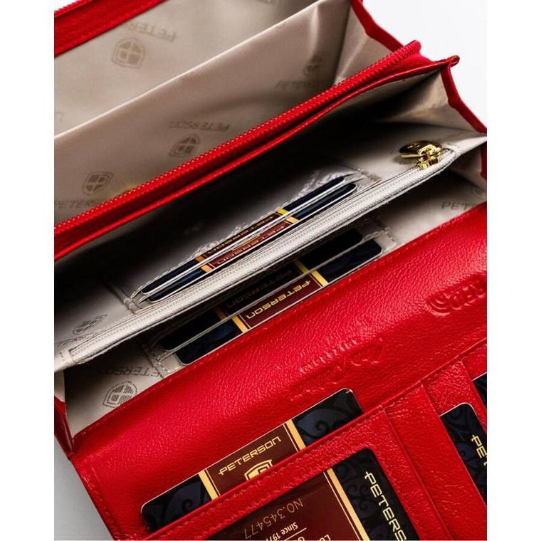 Portfel, czerwony, skórzany, RFID, Peterson