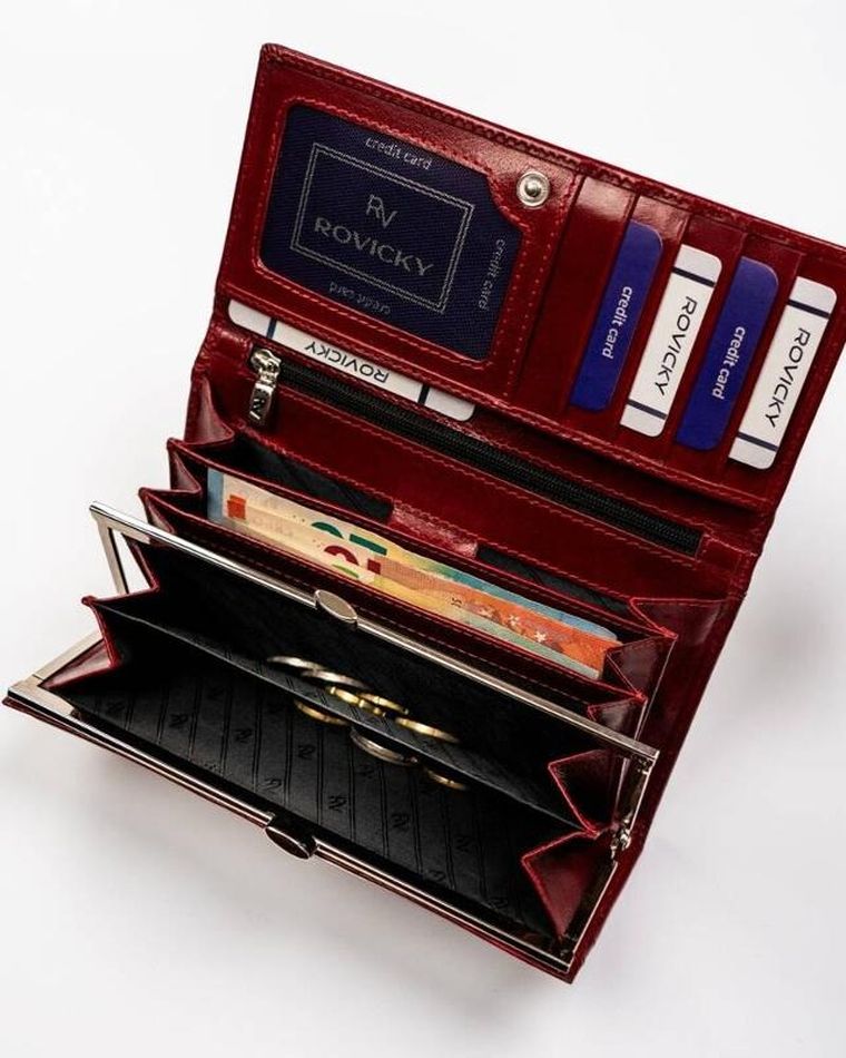 Portfel, czerwony, skórzany, RFID, Rovicky