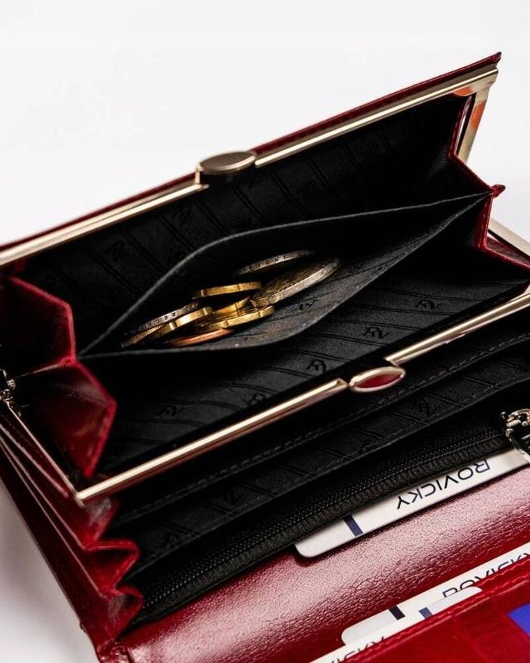 Portfel, czerwony, skórzany, RFID, Rovicky