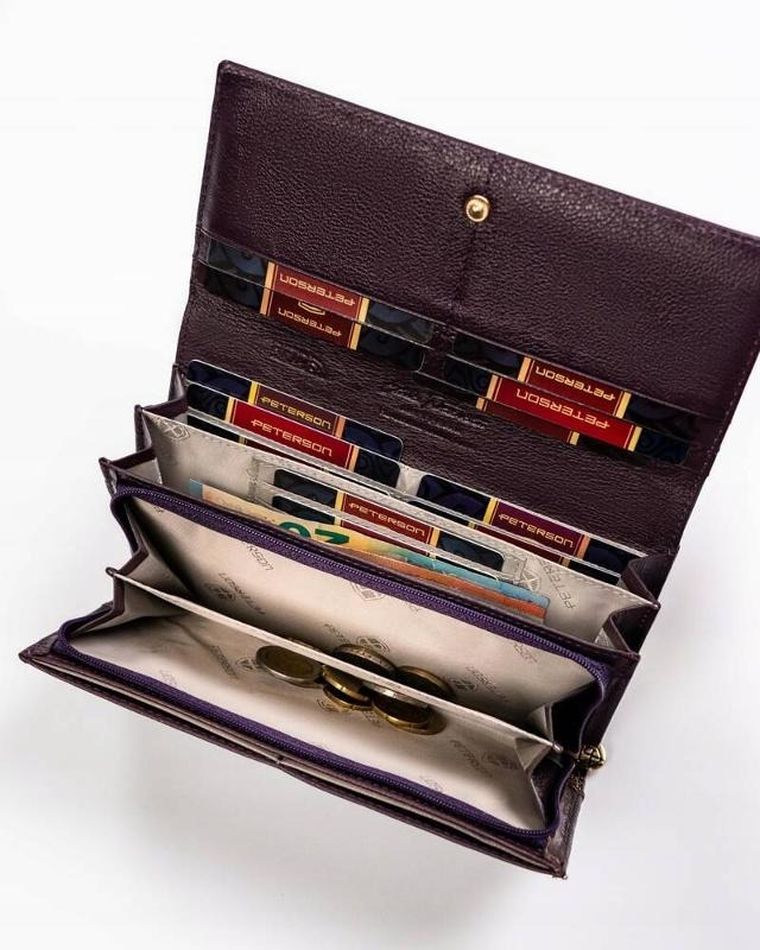 Portfel, fioletowy, skórzany, RFID, Peterson