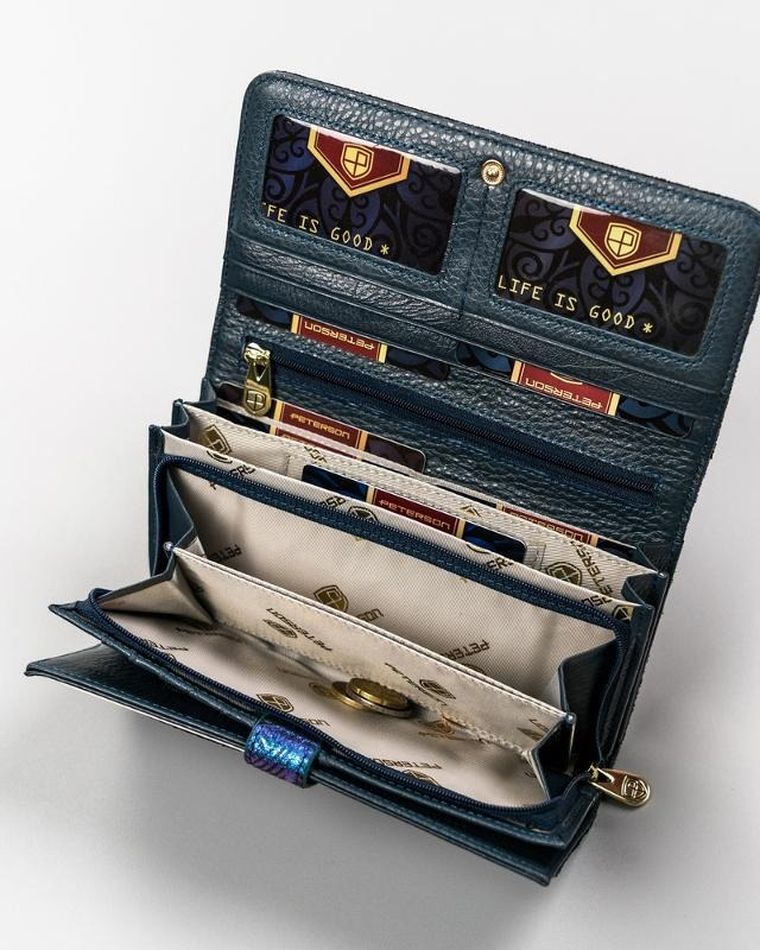 Portfel, niebieski, skórzany, Peterson