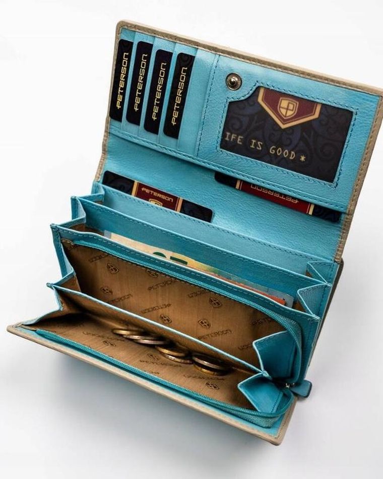 Portfel, niebieski, skórzany, Peterson