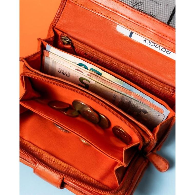 Portfel, pomarańczowy, skórzany, Rovicky