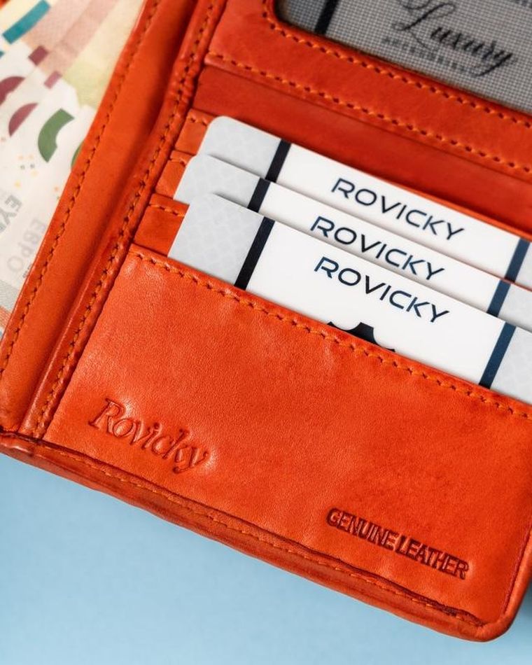 Portfel, pomarańczowy, skórzany, Rovicky
