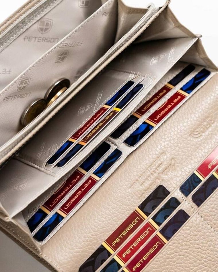 Portfel, srebrno-niebieski, skórzany, RFID, Peterson