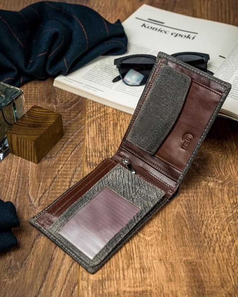 Portfel, szary, skórzany, Forever Young