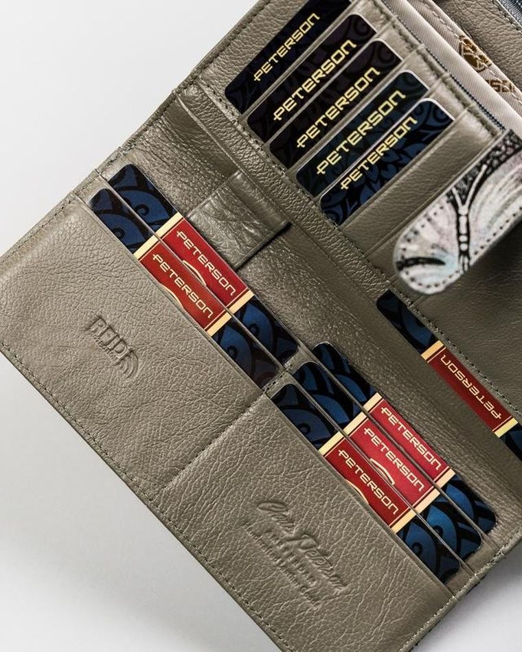 Portfel, szary, skórzany, Peterson