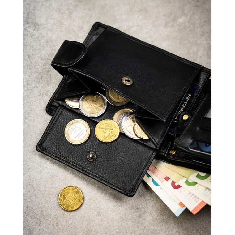 Portfel z brelokiem, czarny, skórzany, Peterson