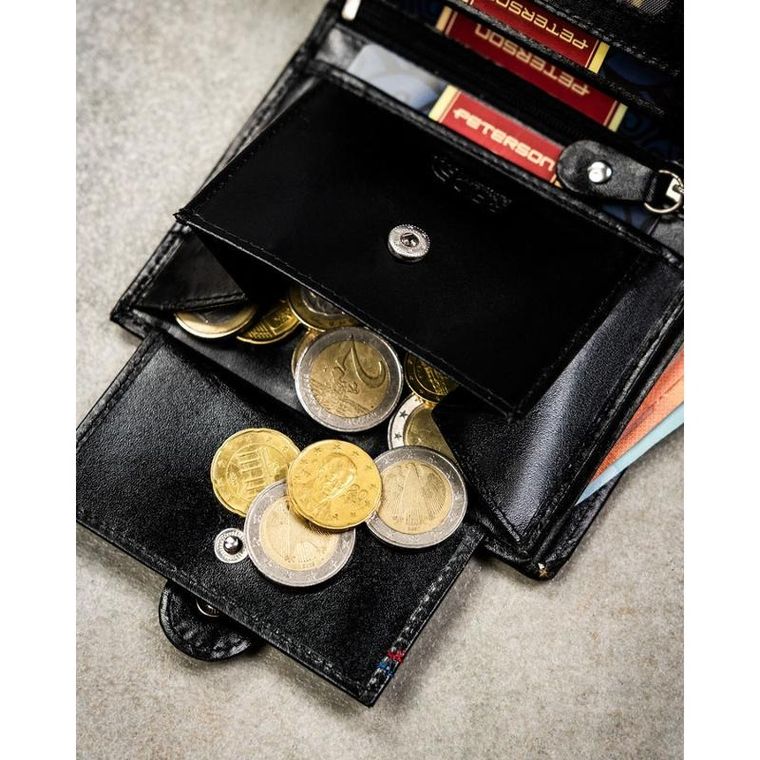 Portfel z brelokiem, czarny, skórzany, Peterson