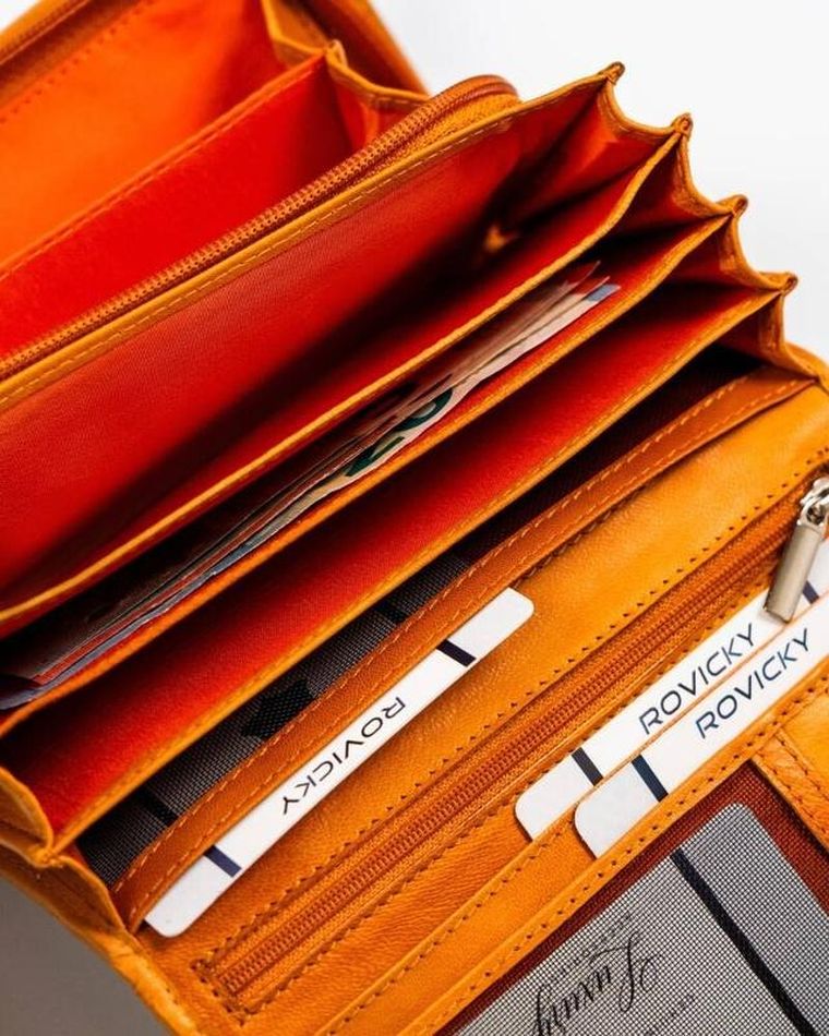 Portfel, żółty, skórzany, RFID, Rovicky