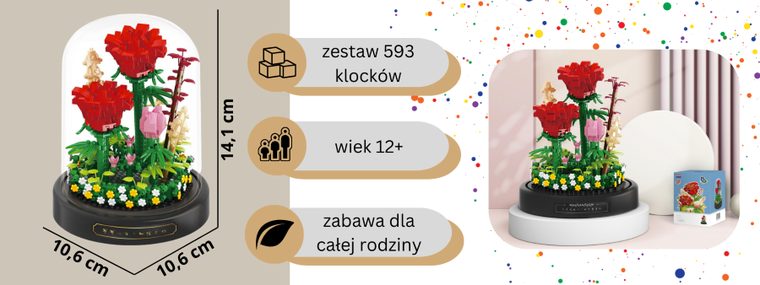 QBI, Czerwone róże, klocki konstrukcyjne, 593 elementów