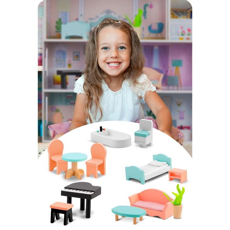 Ricokids, drewniany domek dla lalek, 3-piętrowy