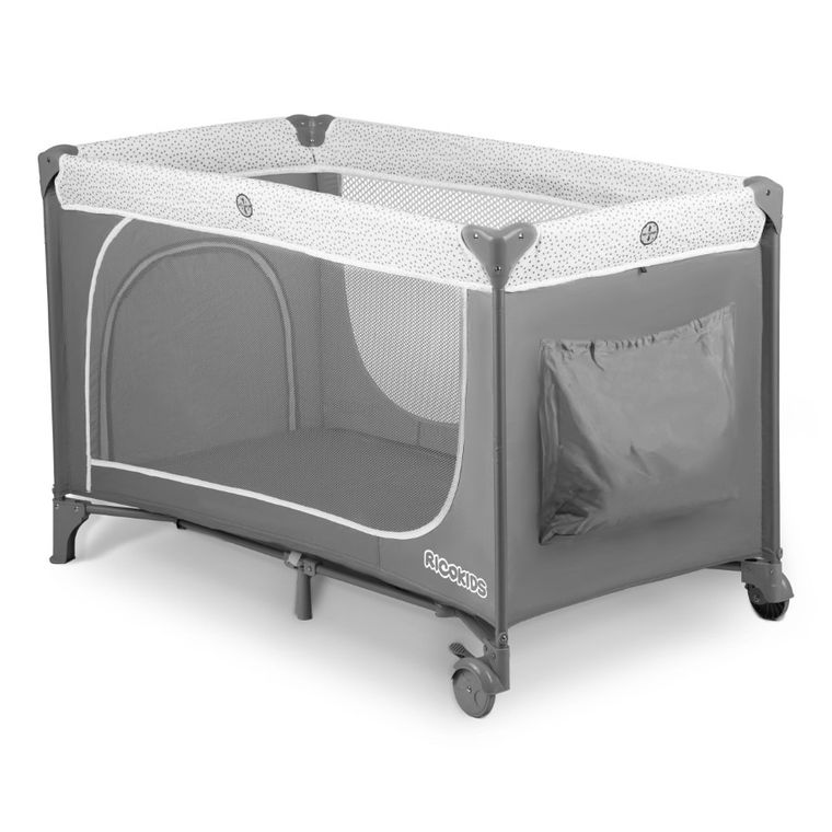 Ricokids, łóżeczko turystyczne z materacem i torbą, jasnoszare