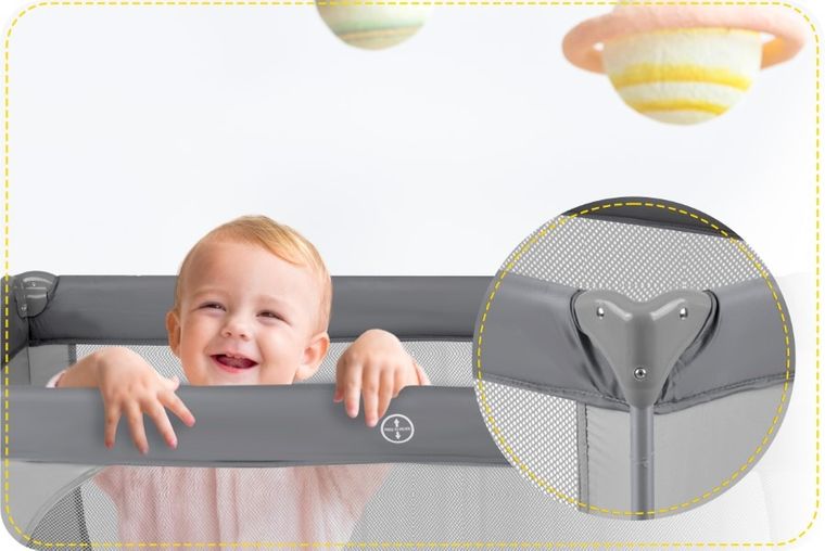 Ricokids, łóżeczko turystyczne, z materacem i torbą, jasnoszare