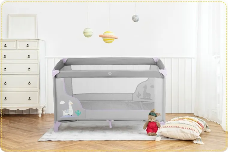 Ricokids, łóżeczko turystyczne, z materacem i torbą, szaro-lawendowe