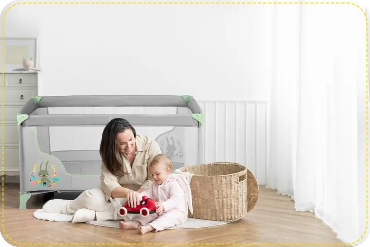 Ricokids, łóżeczko turystyczne, z materacem i torbą, szaro-miętowe