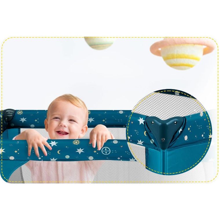 Ricokids, RK-240, łóżeczko turystyczne, z materacem i torbą, granatowe, 125-65-78 cm