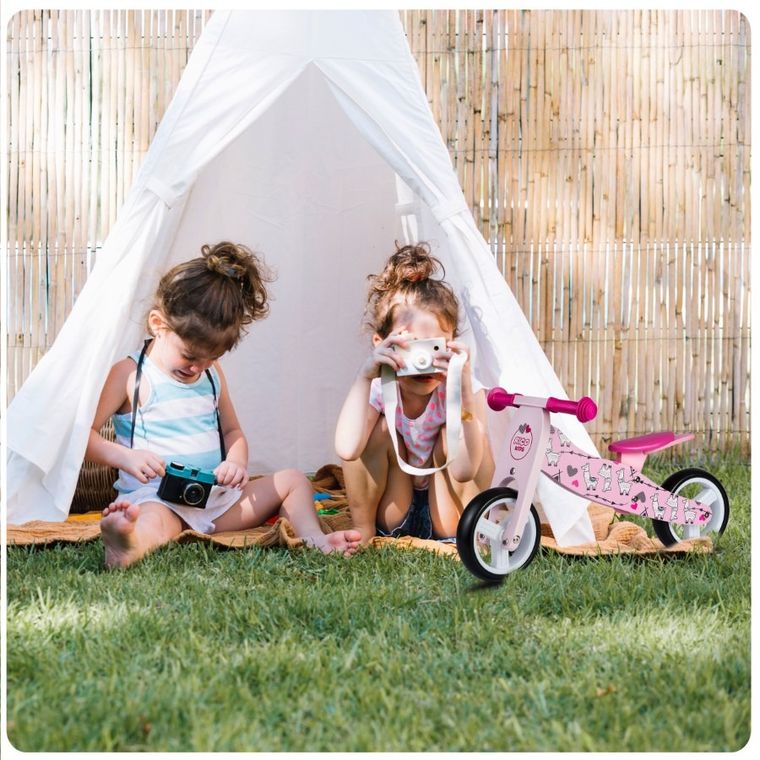 Ricokids, rowerek biegowy, trójkołowy, drewniany, różowy