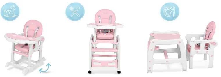 Ricokids, Sinco, krzesełko do karmienia, 5w1, różowe