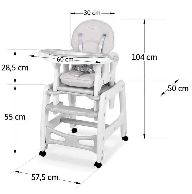 Ricokids, Sinco, krzesełko do karmienia, 5w1, szare