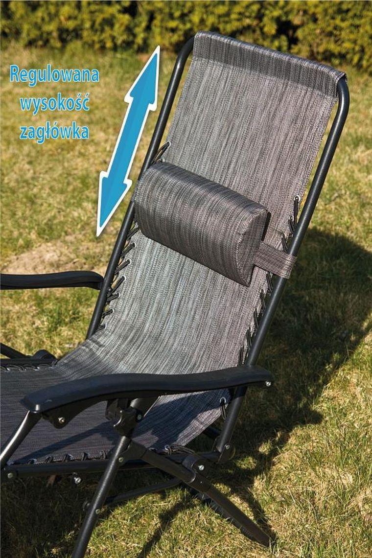 Saska Garden, składany leżak ogrodowy, szary, 175-52/65-107 cm
