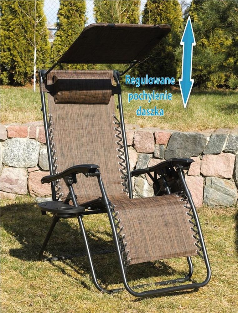 Saska Garden, składany leżak ogrodowy z daszkiem, brązowy, 173-52/65-110 cm