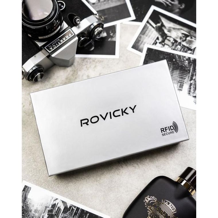 Saszetka na biodro, czarna, skórzana, RFID, Rovicky