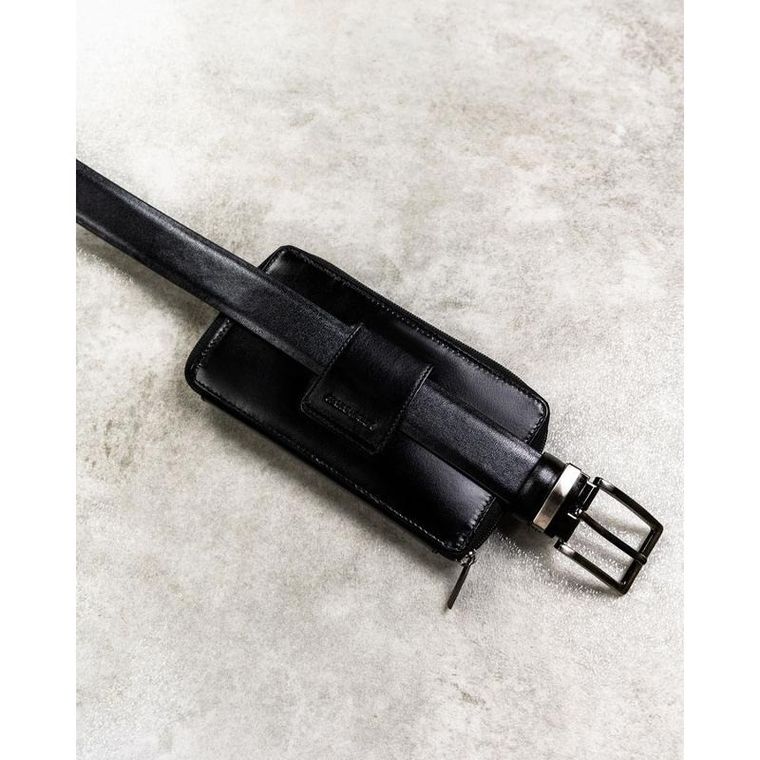 Saszetka na biodro, czarna, skórzana, Rovicky