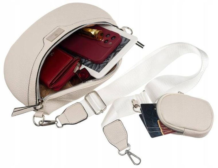 Saszetka na biodro, nerka, biała, skóra ekologiczna, Peterson