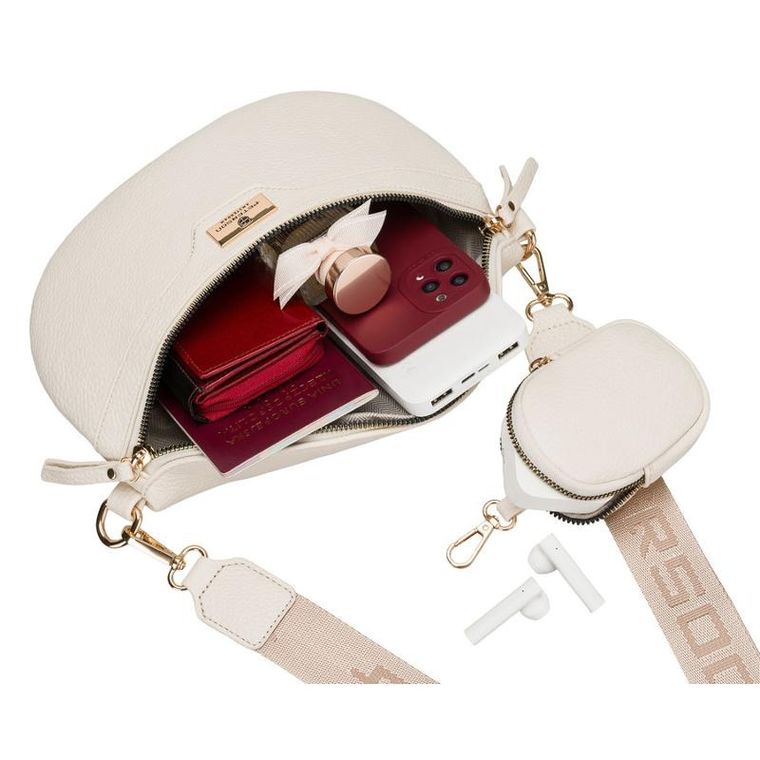 Saszetka na biodro, nerka, jasnobeżowa, skóra ekologiczna, Peterson