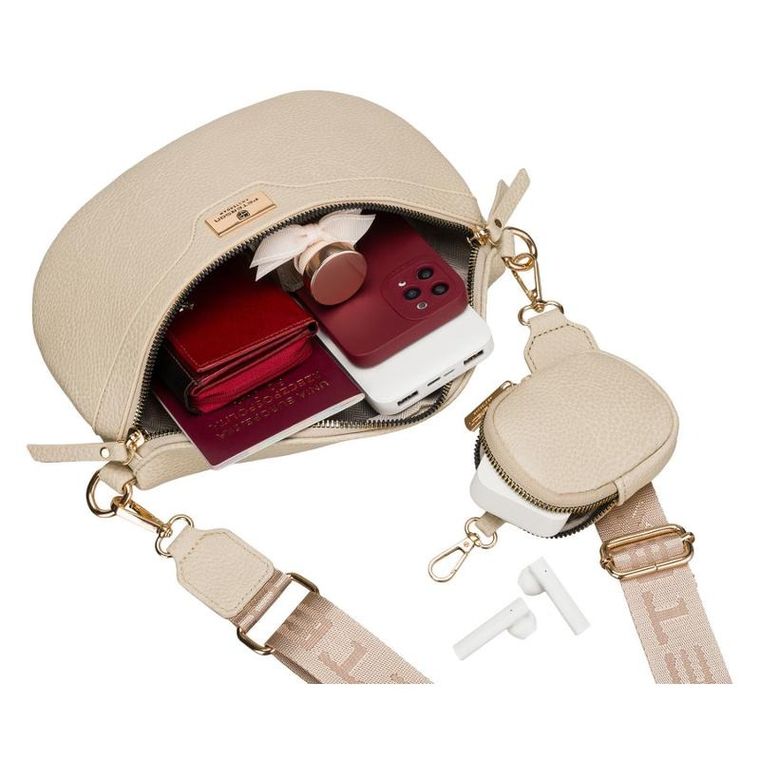 Saszetka na biodro, nerka, jasnobeżowa, skóra ekologiczna, Peterson