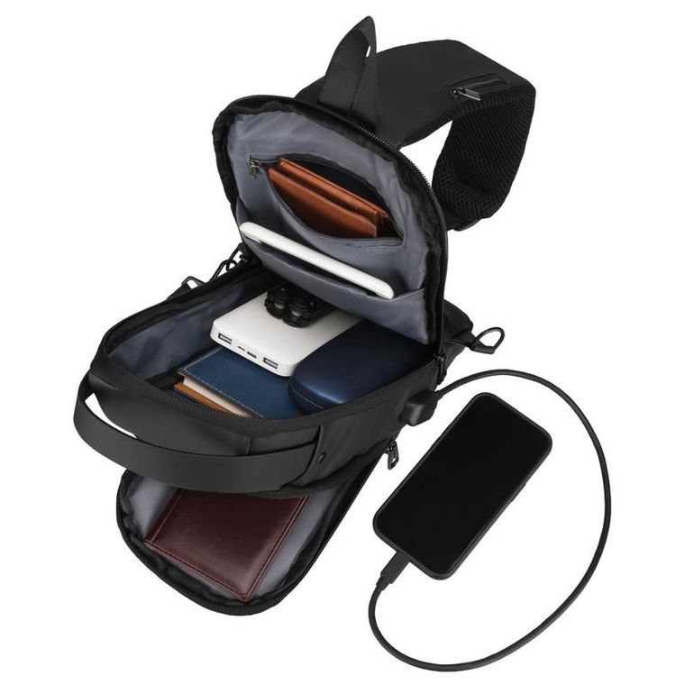 Saszetka na ramię, czarna, skórzana, Rovicky