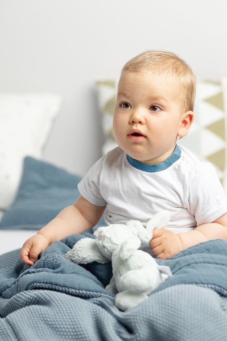 Sensillo, komplet dziergany, muślinowy, niebieski, 80-100 cm