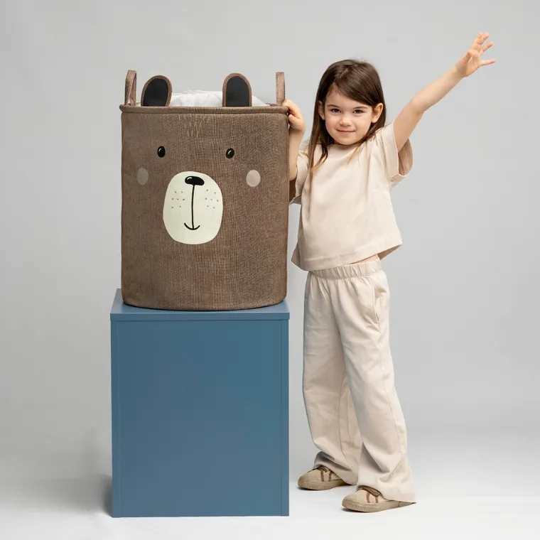 Sipo, kosz na zabawki XXL, wersja premium, zamykany na ściągacz, Brązowy miś