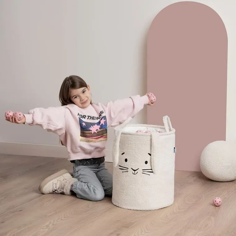 Sipo, Królik, kosz na zabawki XL, premium boucle, zamykany na ściągacz, kremowy