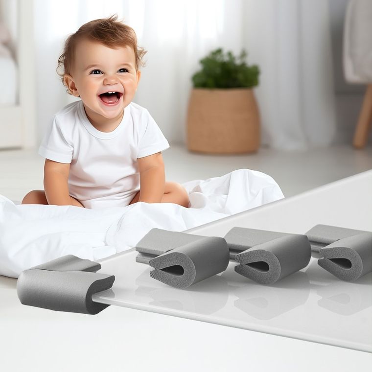 Sipo, zestaw piankowych zabezpieczeń szklanych narożników mebli, szare, 4 szt.