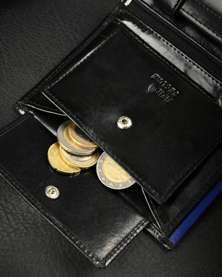 Składany, pionowy portfel męski z połyskującej skóry naturalnej, Ronaldo