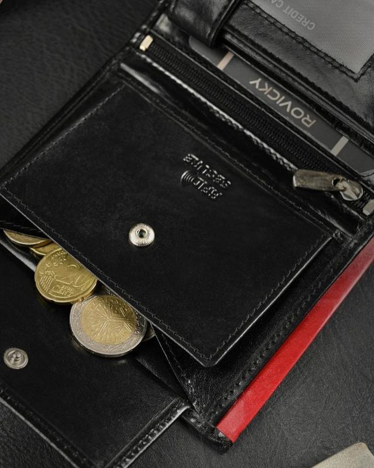 Składany, pionowy portfel męski z połyskującej skóry naturalnej, Ronaldo