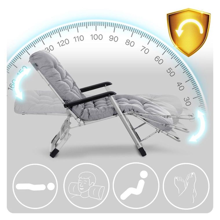 Sofotel, ChillWell, leżak ogrodowy składany z poduszką, szary, zestaw, 2 szt.