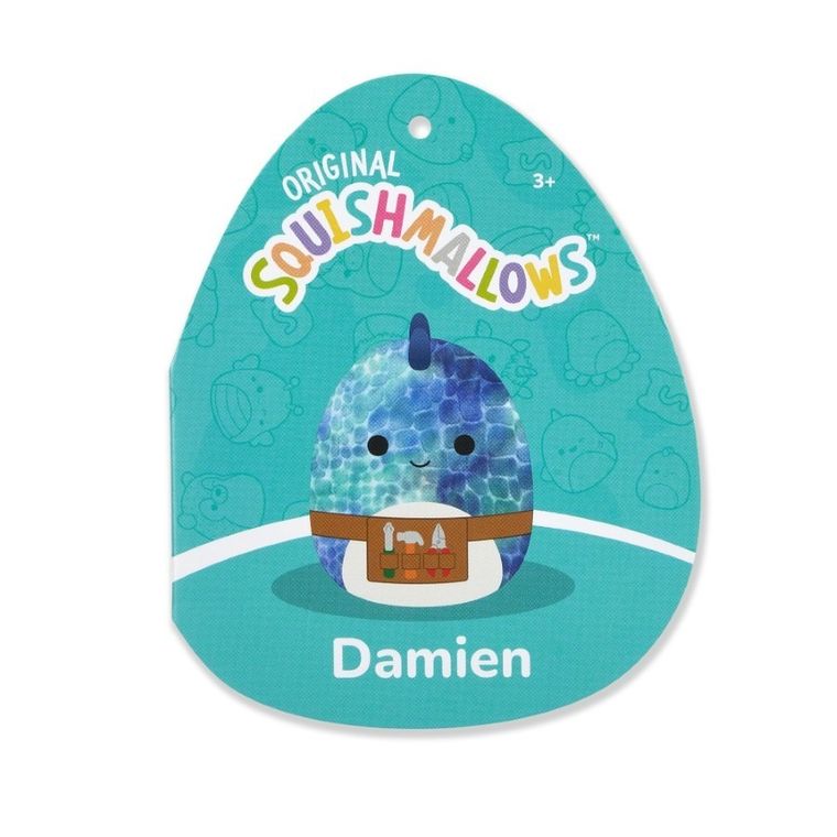 Squishmallows, Damien, niebieski dinozaur, maskotka, 19 cm