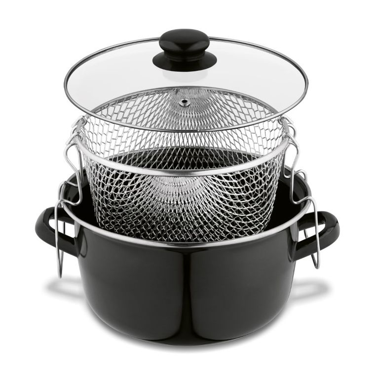 Tadar, emaliowany garnek do frytek z sitkiem, 22 cm